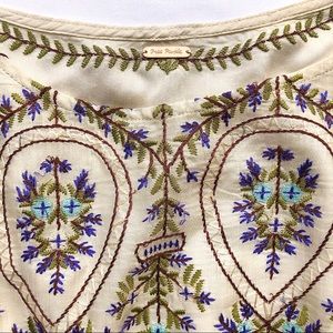 Free People Cream Embroidered Kaftan Blouse